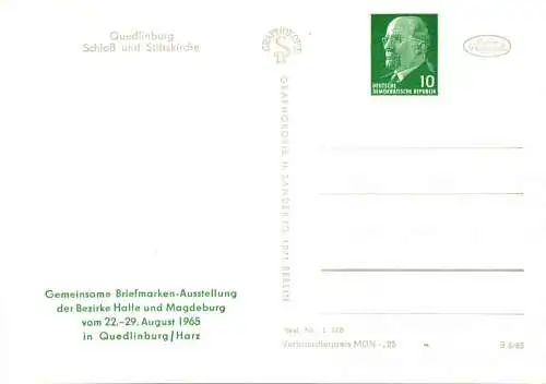 Quedlinburg - Gemeinsame Briefmarkenausstellung der Bezirke Halle und Magdeburg Rs. Schloß und Stiftskirche PP 09 (8-65)