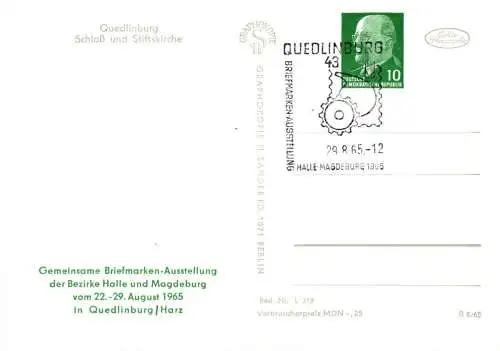  Quedlinburg -Gemeinsame Briefmarkenausstellung der Bezirke Halle und Magdeburg  Rs.  Schloß und Stiftskirche SSt. PP 09 (8-65)