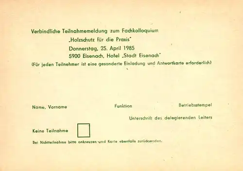 Eisenach P 84 - 8/85  Fachkolloquium Holzschutz 1985