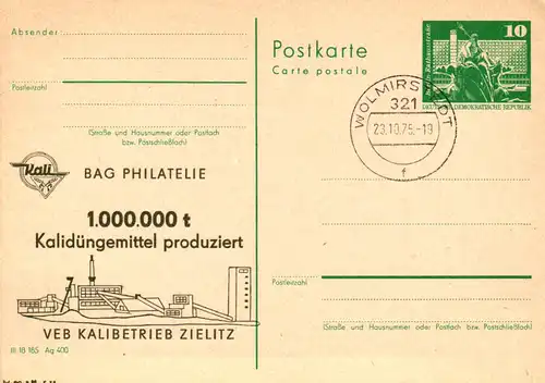 Zielitz P 79 - 5/75 St.  1 Mio t Kalidüngemittel produziert VEB Kalibetrieb Zielitz