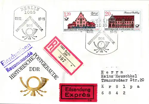 Berlin nach Krölpa  Historische Postgebäude R-Brief Berlin Eilsendung - Express SSt. 03.02.1987