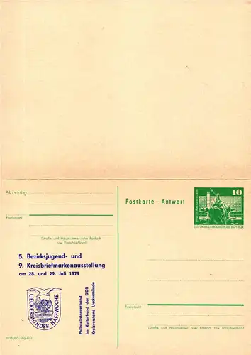 Ueckermünde - 5. Bezirksjugend- und 9. Kreisbriefmarkenausstellung P 81 / 2aF - 79 und 2aA - 79 SSt. 