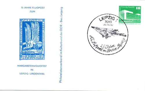 Leipzig - 70 Jahre Flugpost zum Margaretenvolksfest in Leipzig-Lindenthal PP 18 A - 2/82  SSt.  