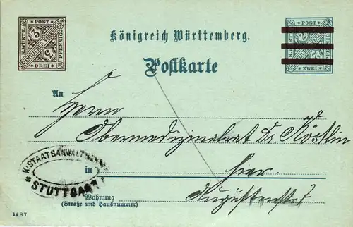Dienstpostkarte 3 Pf  braun auf 2 Pf grau  (14 87) MiNr. DP 40 