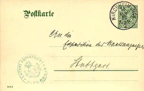 Kirchheim Postkarte 5 Pf  grün (14 6 9)  MiNr. DP 35