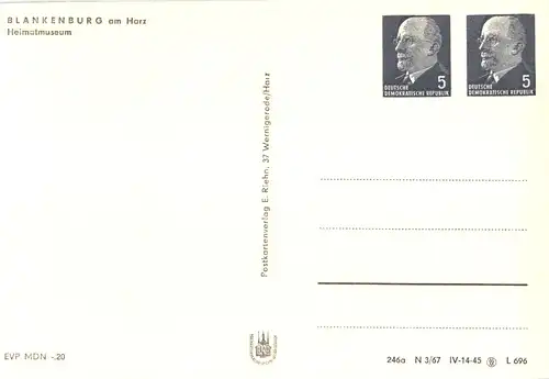 Blankenburg - Heimatmuseum PP 12 / 4-68 VII. Bezirks-Briefmarken-Ausstellung in Blankenburg (Harz)