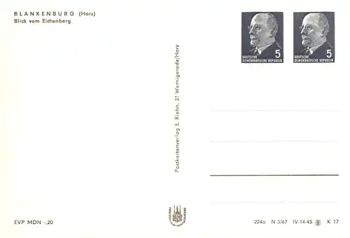 Blankenburg - Blick vom Eichenberg PP 12 / 2-68 VII. Bezirks-Briefmarken-Ausstellung in Blankenburg (Harz)