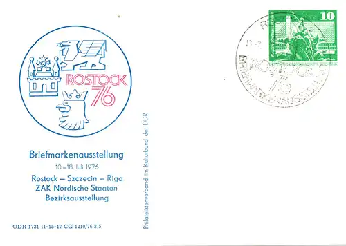 Rostock  PP 16 A (20-76)  Briefmarkenausstellung Rostock-Szczecin-Riga ZAK Nordische Staaten SSt.