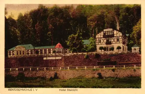 Ak Pöhl Bahnhofs-Hotel und Sommerfrische Steinicht - Rentzschmühle 