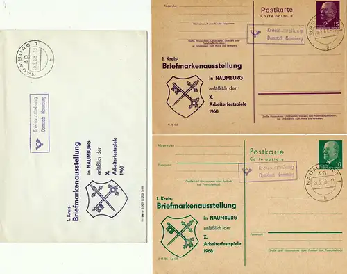 Naumburg P 72 (1a- 68) P75 (3a)+ Umschlag  1. Kreis- Briefmarkenausstellung anläßlich der X. Arbeiterfestspiele 1968