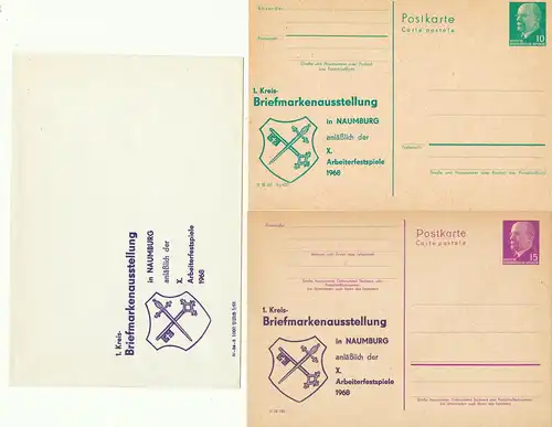 Naumburg P 72 (1a- 68) P75 (3a)+ Umschlag  1. Kreis- Briefmarkenausstellung anläßlich der X. Arbeiterfestspiele 1968