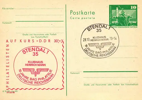 Stendal 10 Jahre BAG Philatelie Deutsche Reichsbahn,  P 79 / 24a -78 SSt 