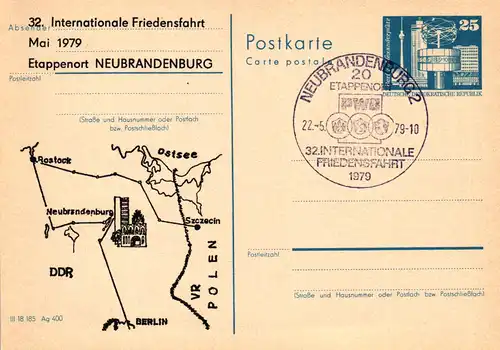 Neubrandenburg  32. Internationale Friededensfahrt - Etappenort Neubrandenburg,  P 80 / 2 -79 