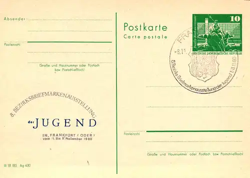 Frankfurt 8. Bezirksbriefmarkenausstellung in Frankfurt/O.,  P 79 / 31 - 80 SSt