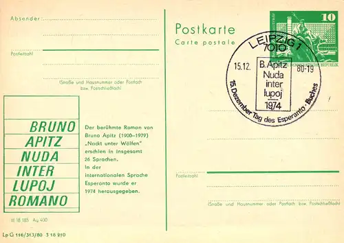 Leipzig Tag des Esperanto-Buches 1980,  P 79 / 36a - 80 SSt