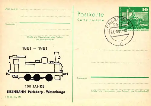 Perleberg 100 Jahre Eisenbahn Perleberg-Wittenberge,  P 79 / 33 - 81 