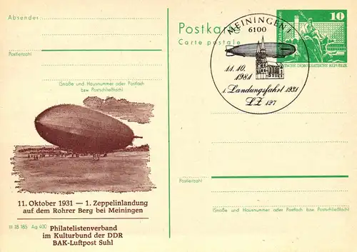 Meiningen 1. Zeppelinlandung bei Meiningen,  P 79 / 37a - 81 SSt