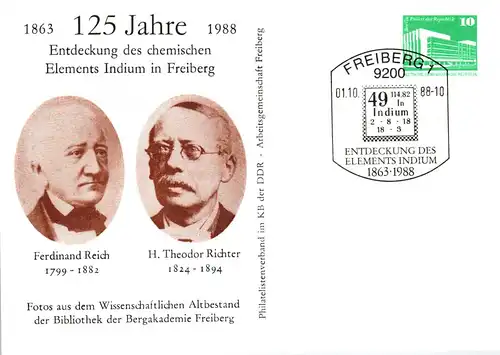 Freiberg 125 Jahre Entdeckung des chemischen Elementes Indium,  PP 18 / 15 - 88