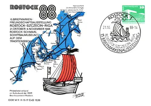 Rostock 15. Briefmarken - Freundschaftsausstellung Rostock-Szcecin-Riga,  PP 18 / 17 - 88