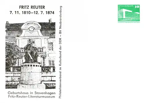 Stavenhagen 175. Geburtstag von Fritz Reuter SSt, PP 18 A / 11 - 85  