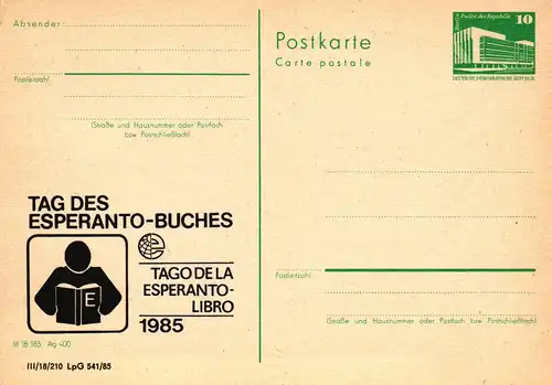 Leipzig Tag des Esperanto-Buches 1985 , P 84 A / 36 - 85  