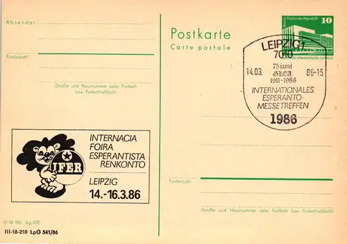 Leipzig Intern. Esperanto-Messtreffen 1986,  P 84 A / 1 - 86 