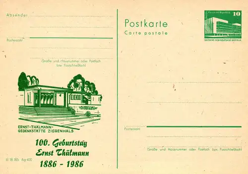 Ziegenhals 100. Geburtstag von Ernst Thälmann,  P 84 A / 4 - 86 