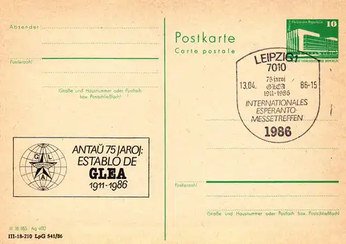 Leipzig 75 Jahre Deutscher Arbeiter Esperanto Bund ,  P 84 A / 5 - 86 