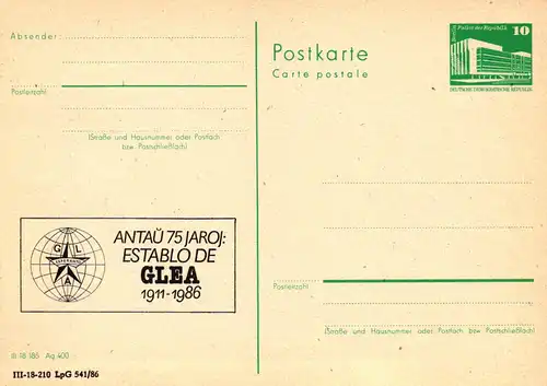Leipzig 75 Jahre Deutscher Arbeiter Esperanto Bund ,  P 84 A / 5 - 86 