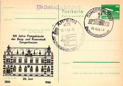 Sangerhausen 100 Jahre Postgebäude ,  P 84 A / 10 - 86 
