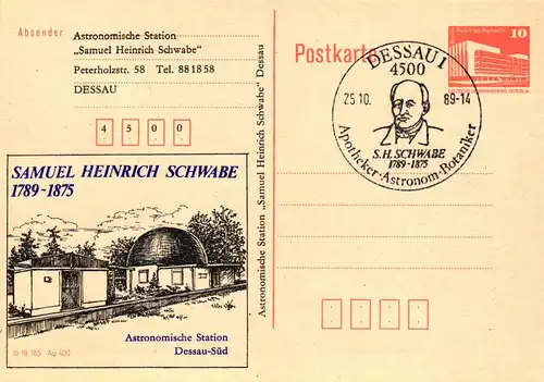Dessau 110. Geburtstag von Samuel Heinrich Schwabe  SSt ,  P 86 II A / 46 - 89 