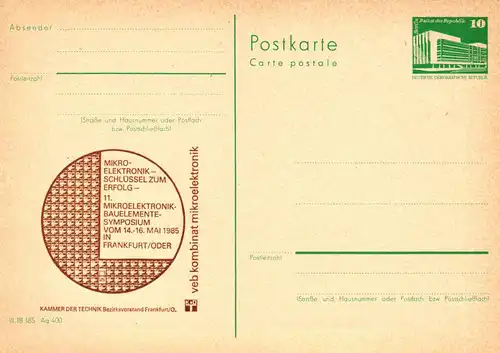 Frankfurt/O. 11. Mikroelektronic-Bauelemente-Symposium,  P 84 A / 12 - 85