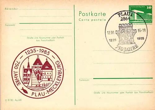 Plau - Mecklenburg 750 Jahre,  P 84 A / 16a - 85