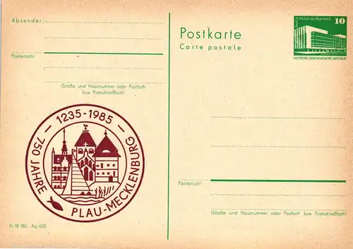 Plau - Mecklenburg 750 Jahre,  P 84 A / 16a - 85