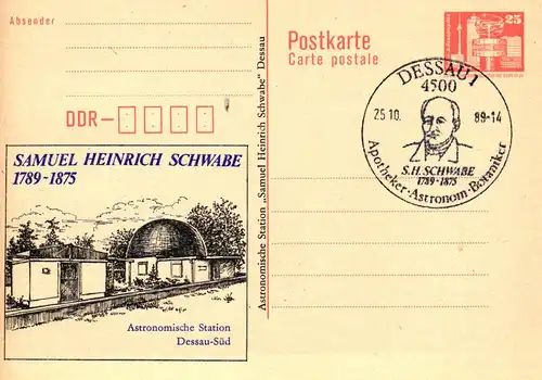 Dessau 200. Geburtstag von Samuel Heinrich Schwabe,  P 87 A / 4 - 89