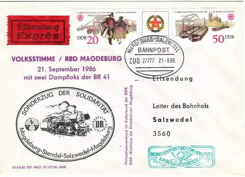 Magdeburg - Salzwedel Bahnpost Eilsendung - Sonderzug der Solidarität  1986 SSt.