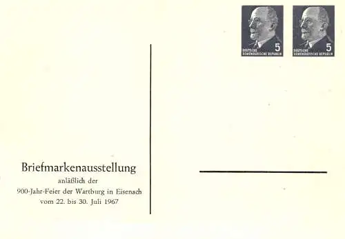 Eisenach Briefmarkenausstellung anlässlich der 900 Jahr Feier der Wartburg  1967 -  PP 12 / 4 - 67
