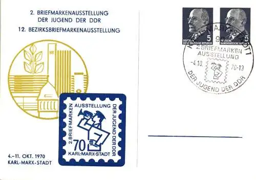 Karl-Marx-Stadt Briefmarkenausstellung der Jugend der DDR 1970 -  PP 12 / 2 - 70