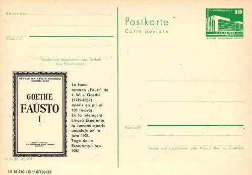 Leipzig, Tag des Esperanto-Buches 1982  P 84 Teil A / 12 - 82   