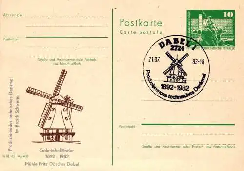 Dabel,  Windmühle Galerieholländer →SSt P 79 Teil A / 27 - 82  