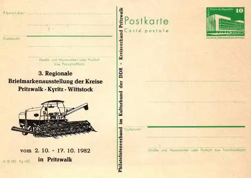 Pritzwalk, 3. Regionale Briefmarkenausstellung  P 79 Teil A / 35 - 82  