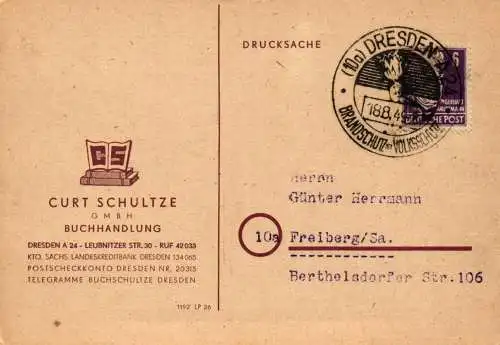 Dresden nach Freiberg,   Drucksache Buchhandlung Curt Schultze Dresden