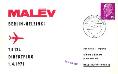 Berlin - Helsinki Direktflug  PP 10 / 1b - 71