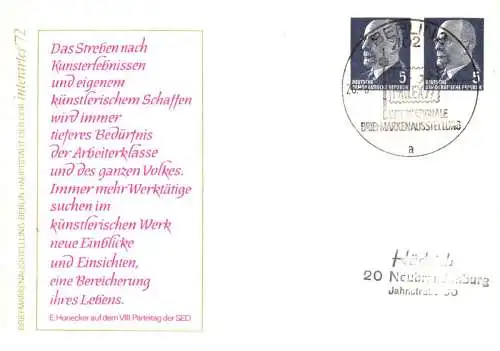   Berlin interartes '72 ,,Erich Honecker - Spruch vom VIII. Parteitag" PP 12 / 8-72
