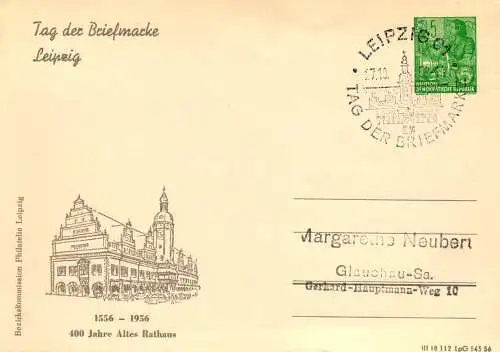 Leipzig Tag der Briefmarke - 400 Jahre Altes Rathaus SSt.  PP 04 / 3 - 56
