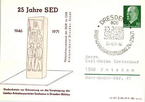 Dresden 25. Jahre SED SSt. PP 09 / 2a -71