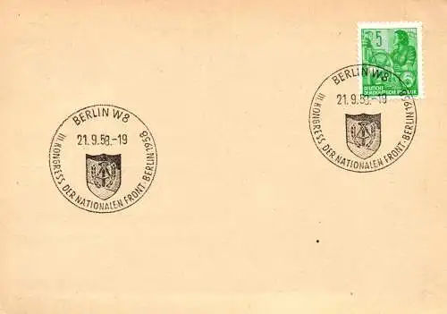 Berlin,  SSt. III. Kongress der Nationalen Front 1958 auf Postkarte