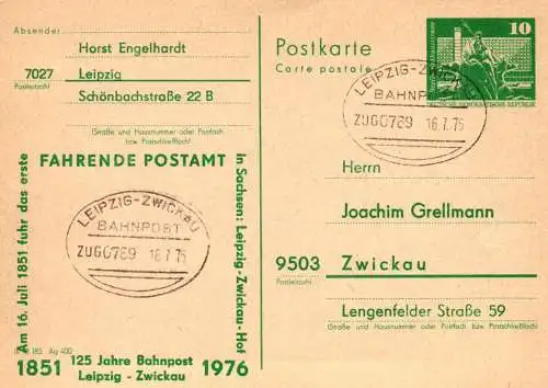 Leipzig - Zwickau, 125 Jahre Bahnpost Leipzig - Zwickau,  P 79  / 3b  - 76