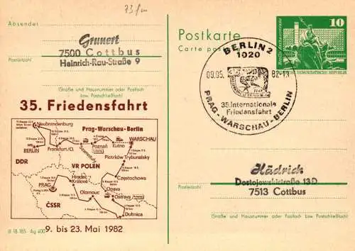 Prag - Warschau - Berlin, 35. Internationale Friedensfahrt, SSt.,  P 79 Teil A  / 13 - 82