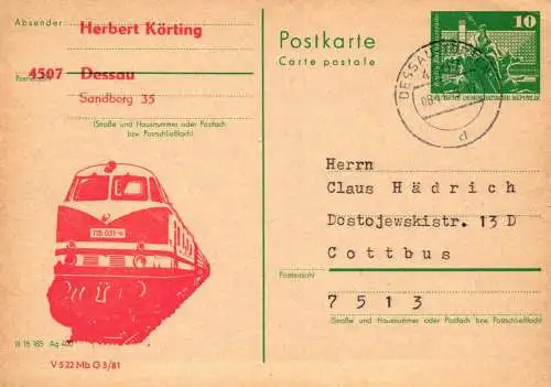 Dessau nach Cottbus, Diesellock V 180,   P 79 Teil A  / 44 - 81